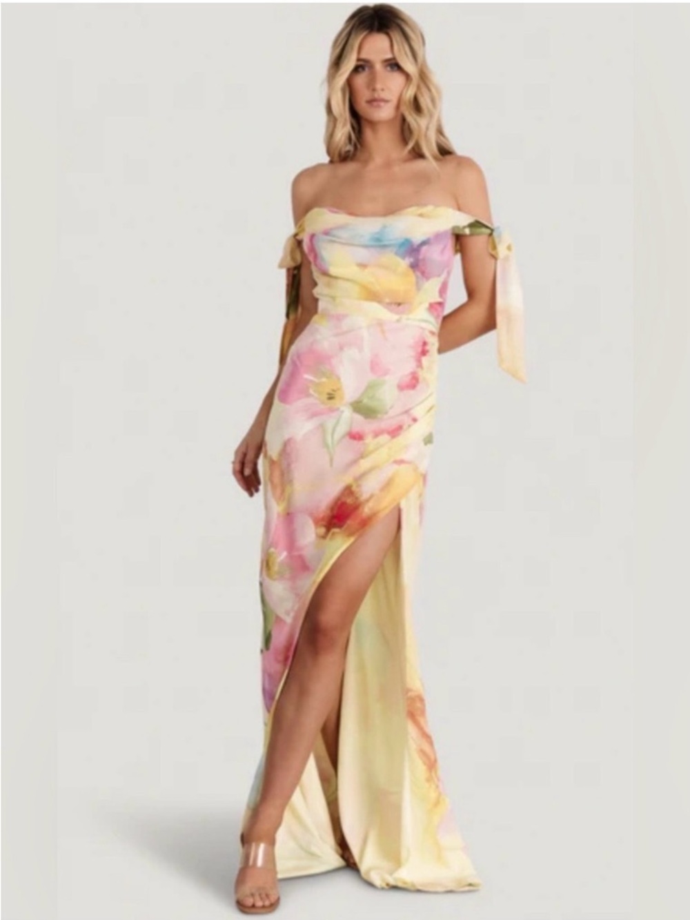 Baltic Born Pastel Floral Off-Shoulder Maxi Dress